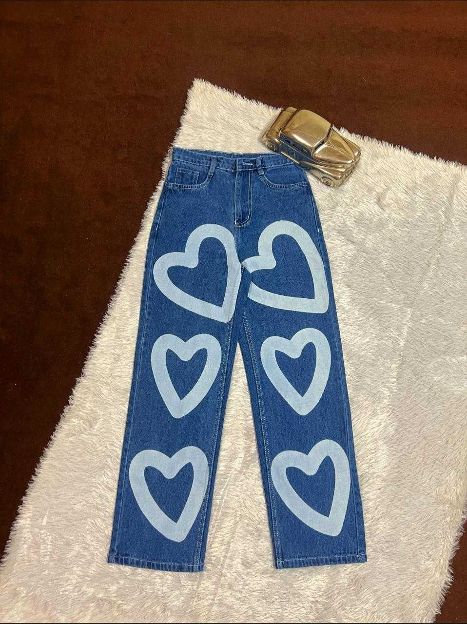 Heart Print Wide-Leg Jeans