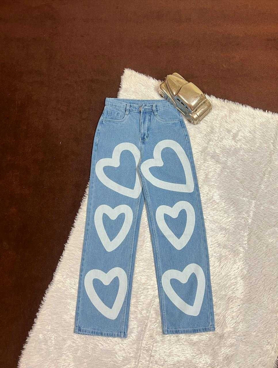 Heart Print Wide-Leg Jeans