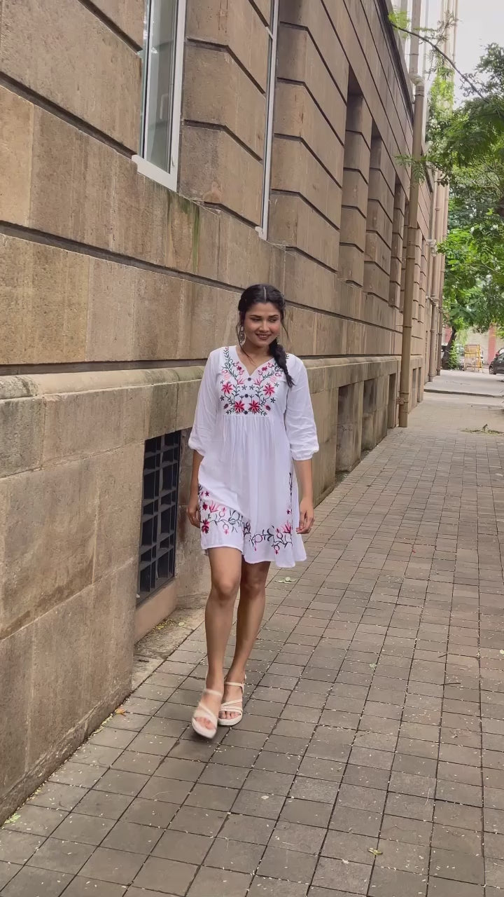 Trendy White long top-tunics with embroidery work for women