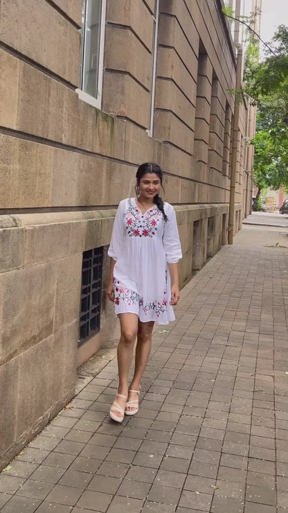 Trendy White long top-tunics with embroidery work for women