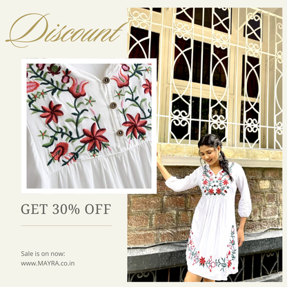 Trendy White long top-tunics with embroidery work for women