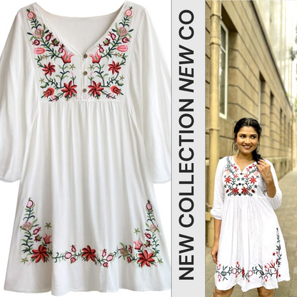 Trendy White long top-tunics with embroidery work for women
