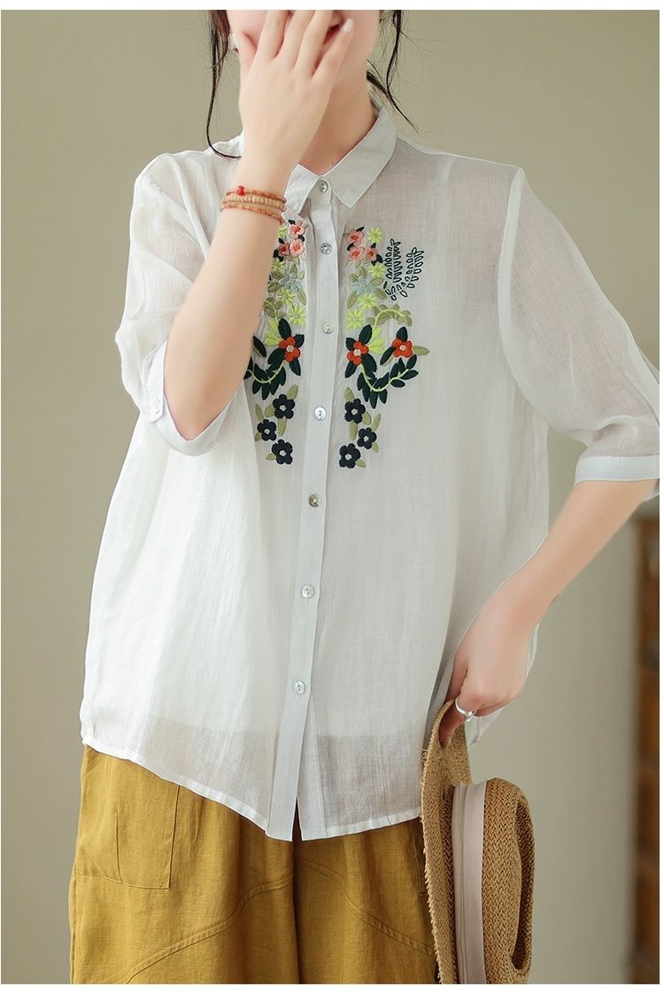 Vintage Blossom Embroidered Tunic Top