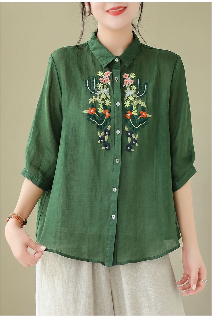 Vintage Blossom Embroidered Tunic Top