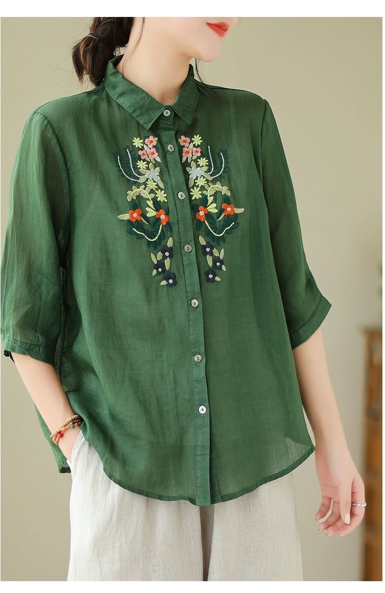 Vintage Blossom Embroidered Tunic Top