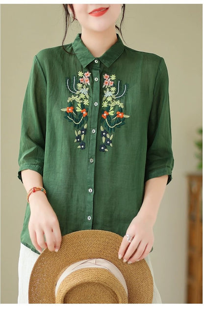 Vintage Blossom Embroidered Tunic Top