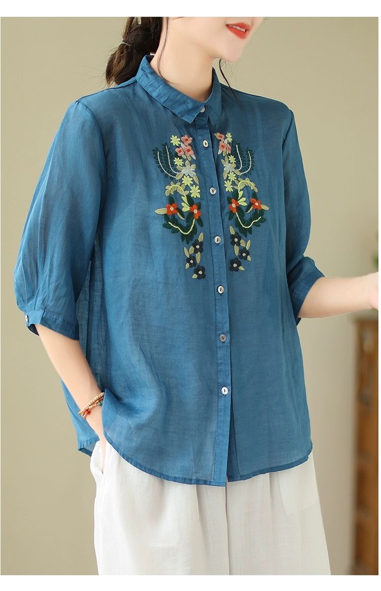 Vintage Blossom Embroidered Tunic Top