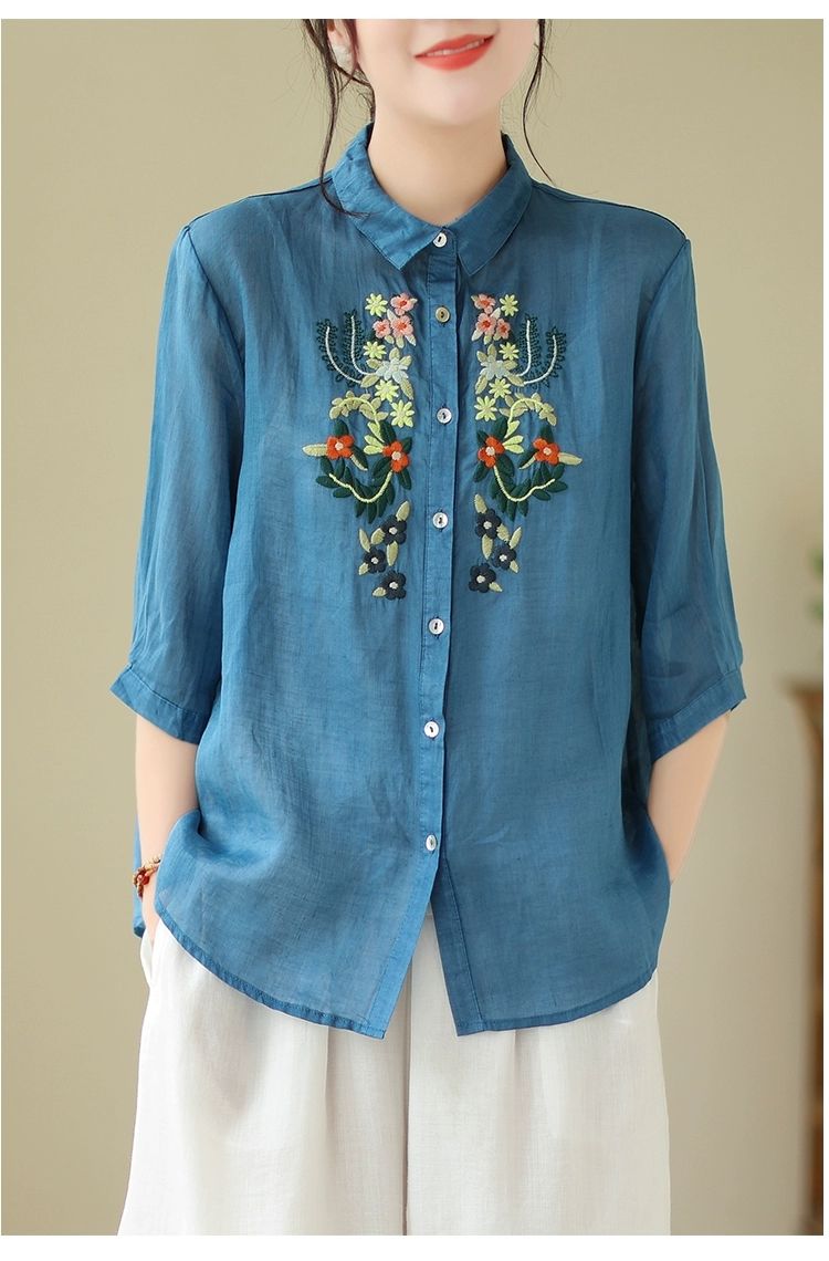 Vintage Blossom Embroidered Tunic Top