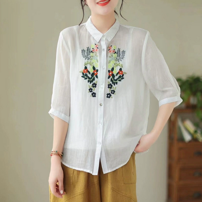 Vintage Blossom Embroidered Tunic Top