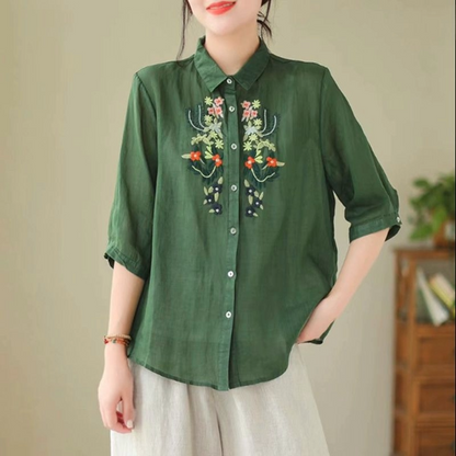 Vintage Blossom Embroidered Tunic Top
