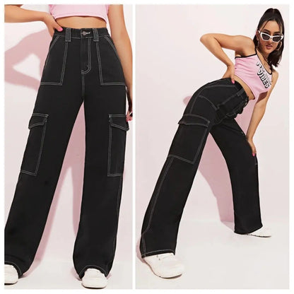 Denims: Risky Baggy Black Cargo Pants