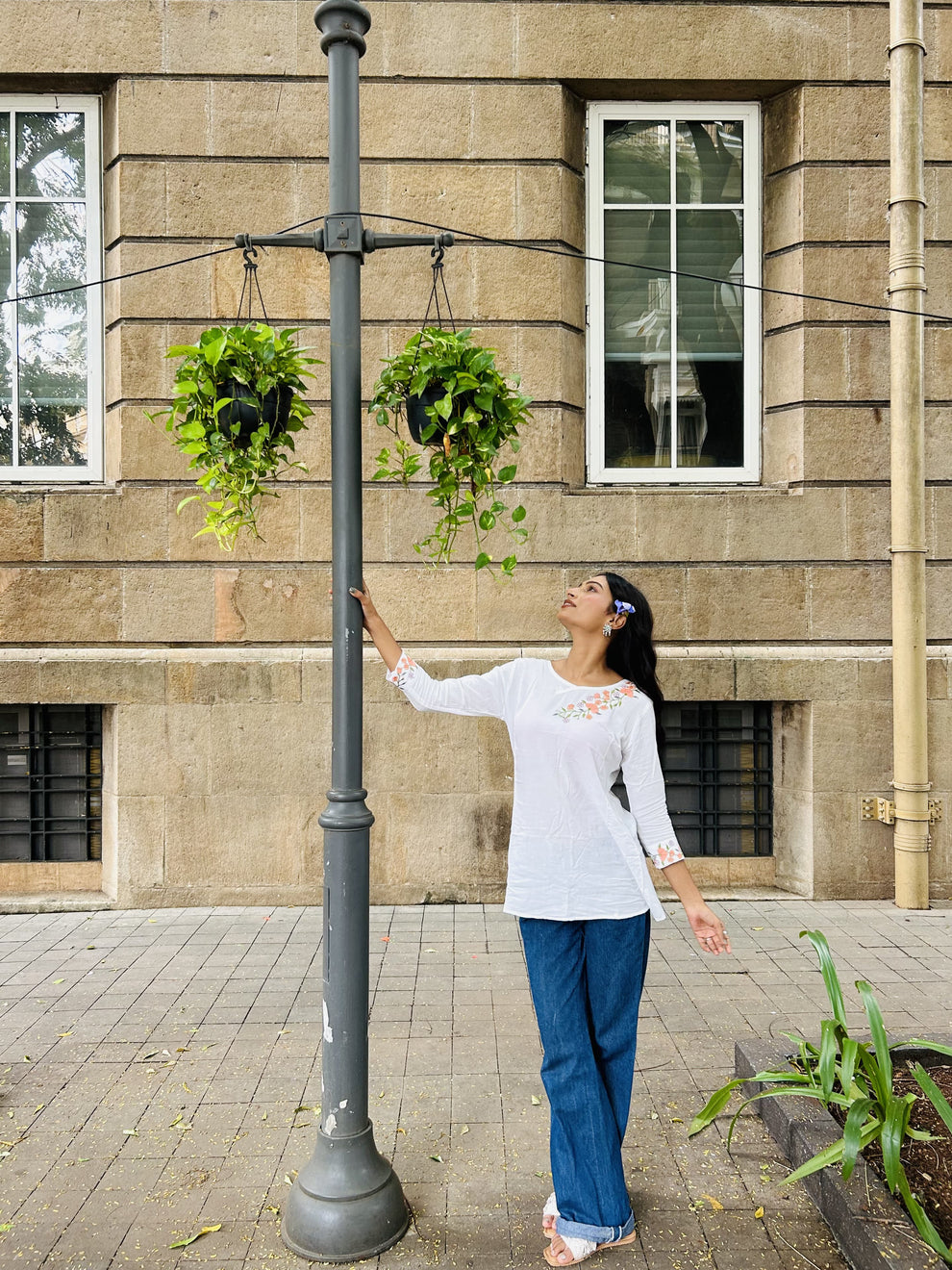 Trendy White long top-tunics with embroidery work for women