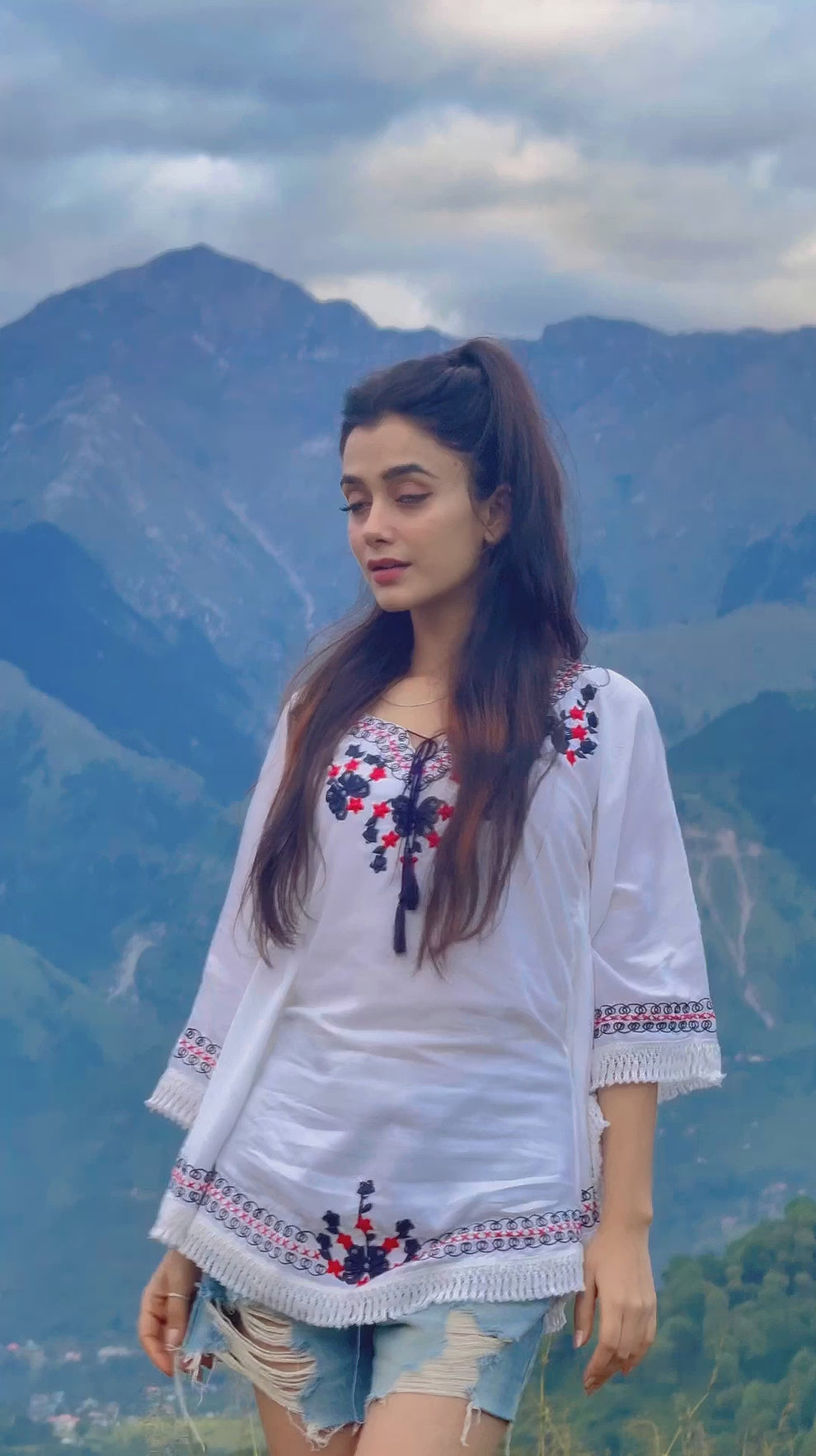 Trendy White long top-tunics with embroidery work for women