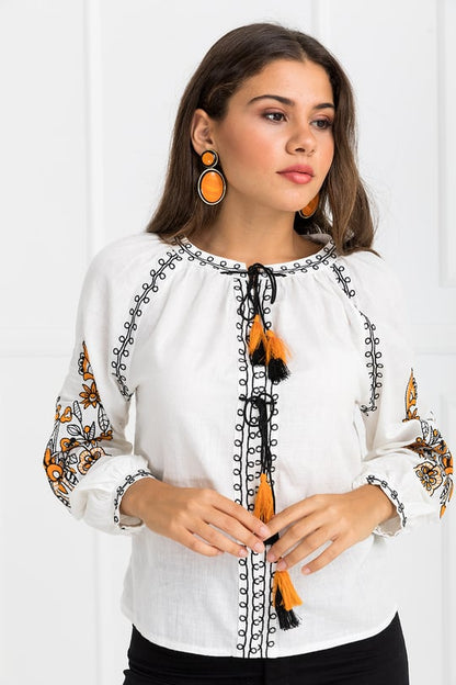 Trendy White long top-tunics with embroidery work for women